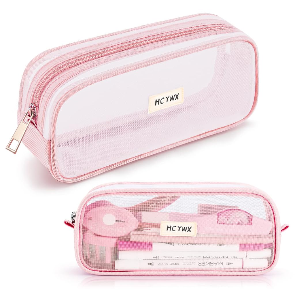 Climberty Pencil Pouch School Girls Zipper Pouch Transparent Nylon Mesh Pink Pencil Pouch Office Stationery Pouch Pencil Case School Pencil Case, 22.5x7.5x9.5cm Climberty Pencil Pouch School Girls Zipper Pouch Transparent Nylon Mesh Pink Pencil Pouch Office Stationery Pouch Pencil Case School Pencil Case, 22.5x7.5x9.5cm